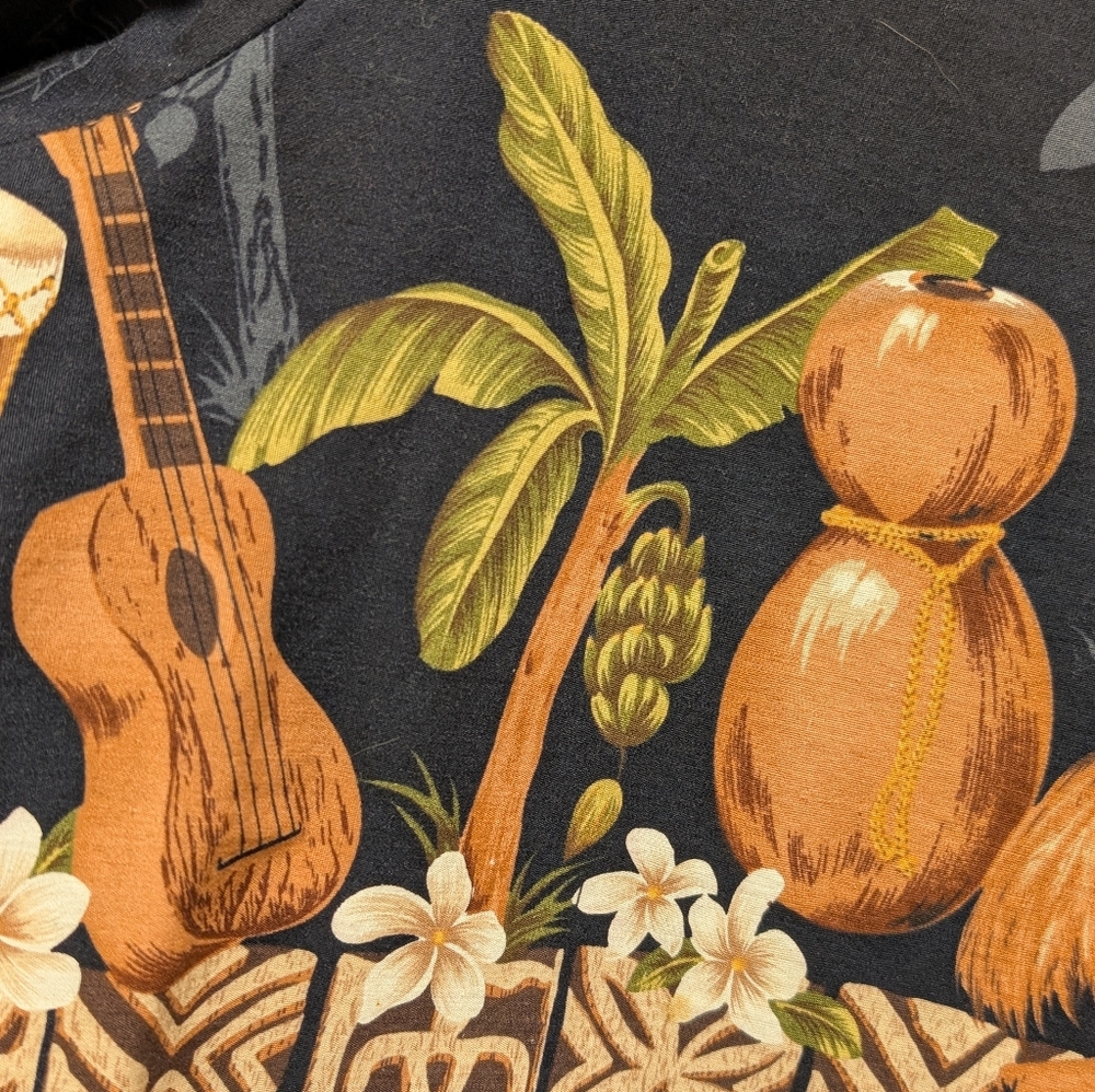 Vintage Made in Hawaii Aloha Shirt Reserve Collection Ukulele Tiki L - Picture 6 of 8